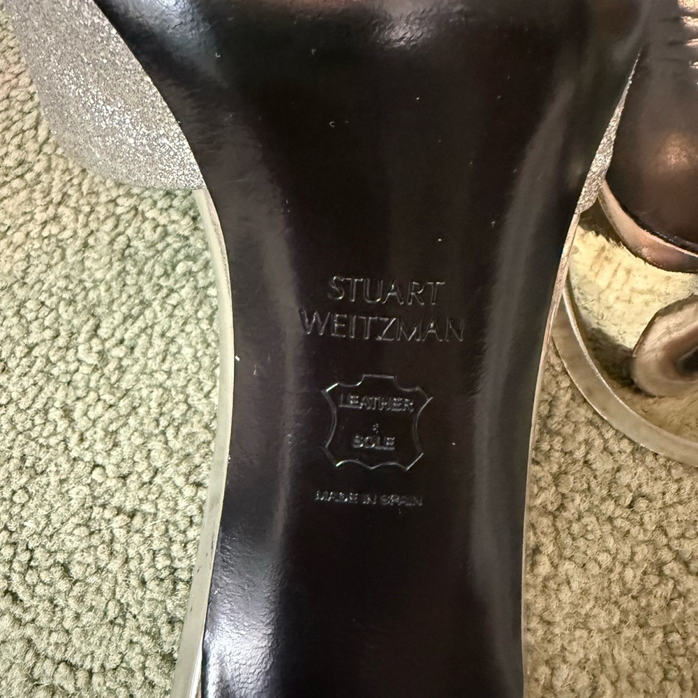 Stuart Weitzman Silver Glitter Slide Sandals EUC - image 5